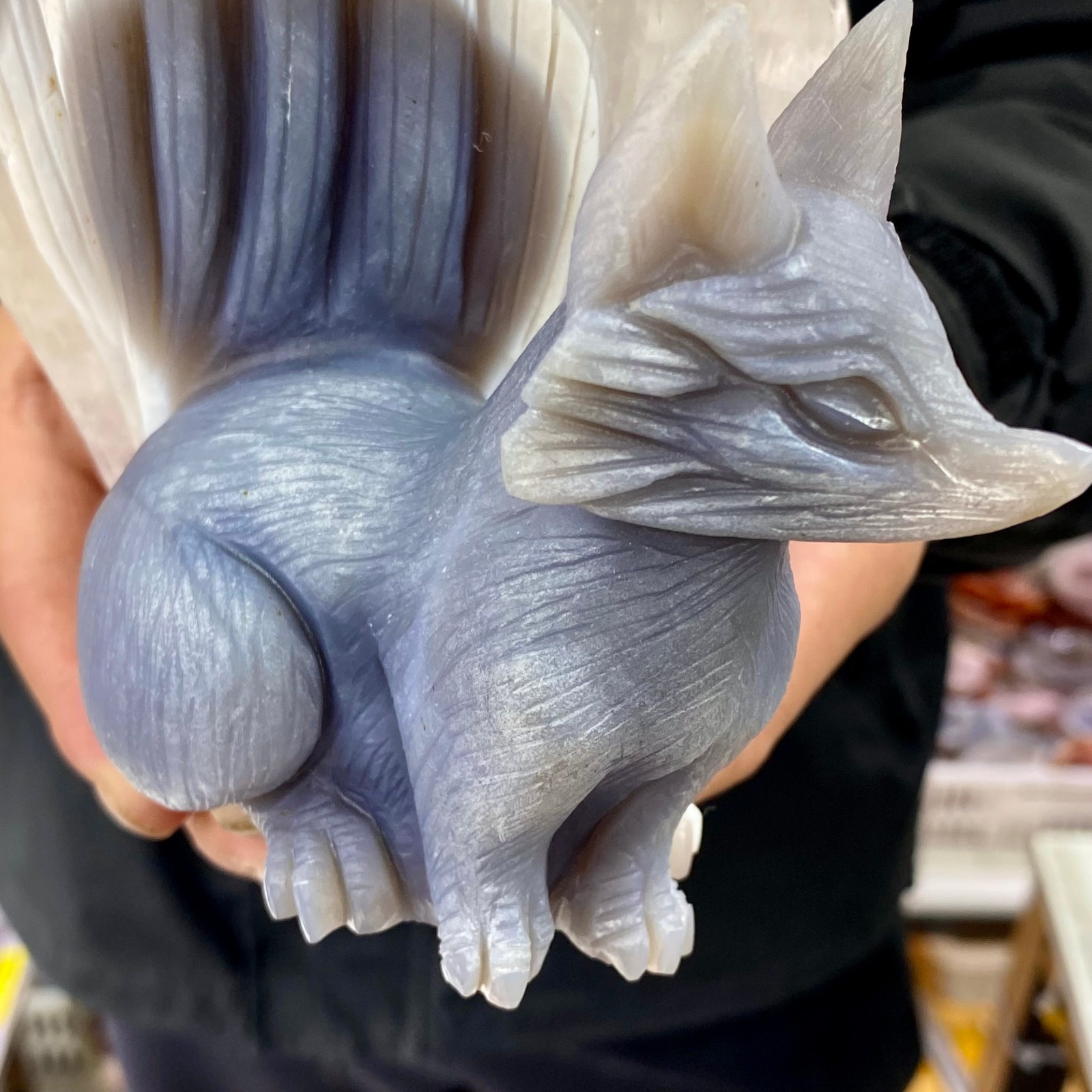 4.07LB Natural Agate Geode Hand Carved Nine-tailed Fox Quartz Crystal Decor