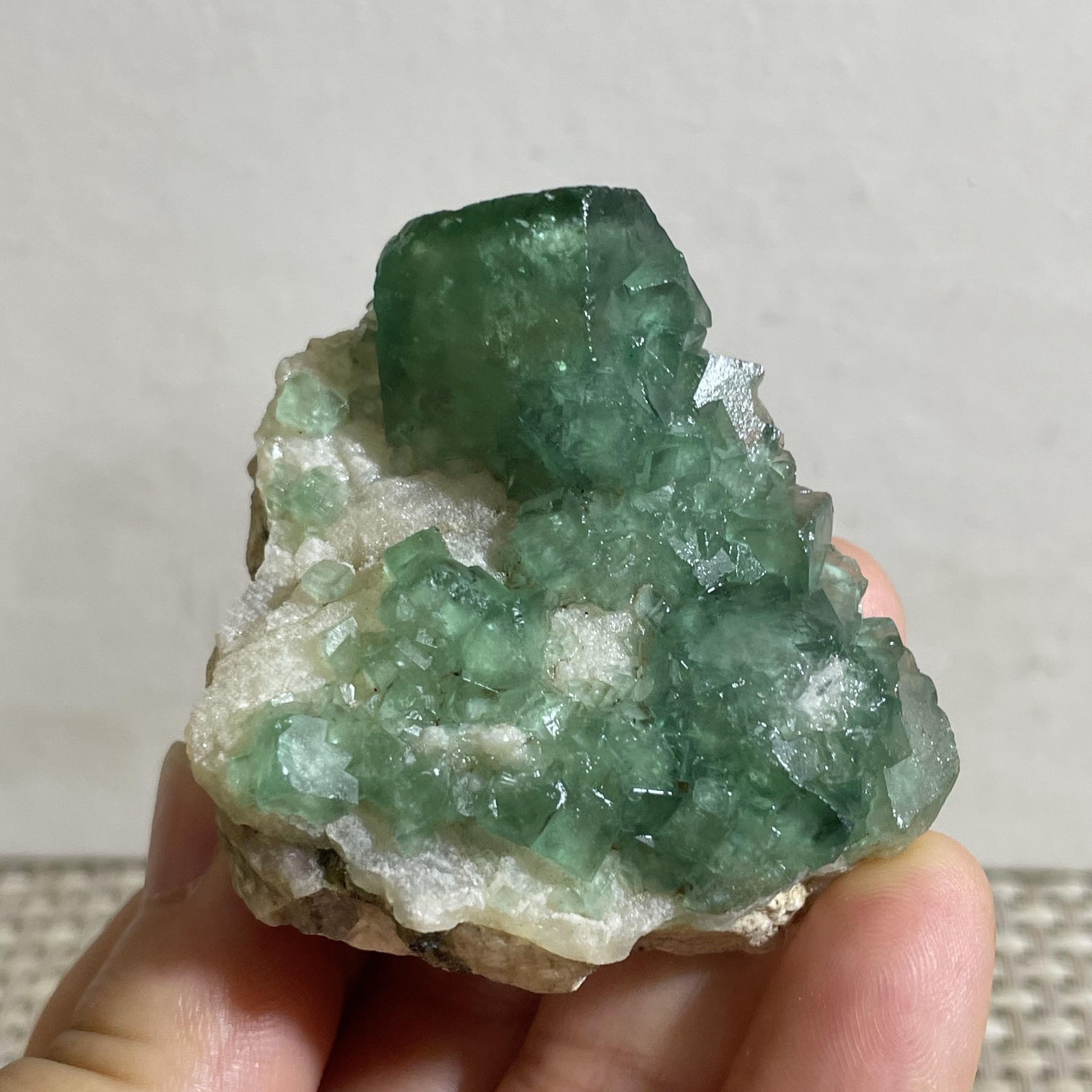62g rare transparent green cubic fluorite crystal sample
