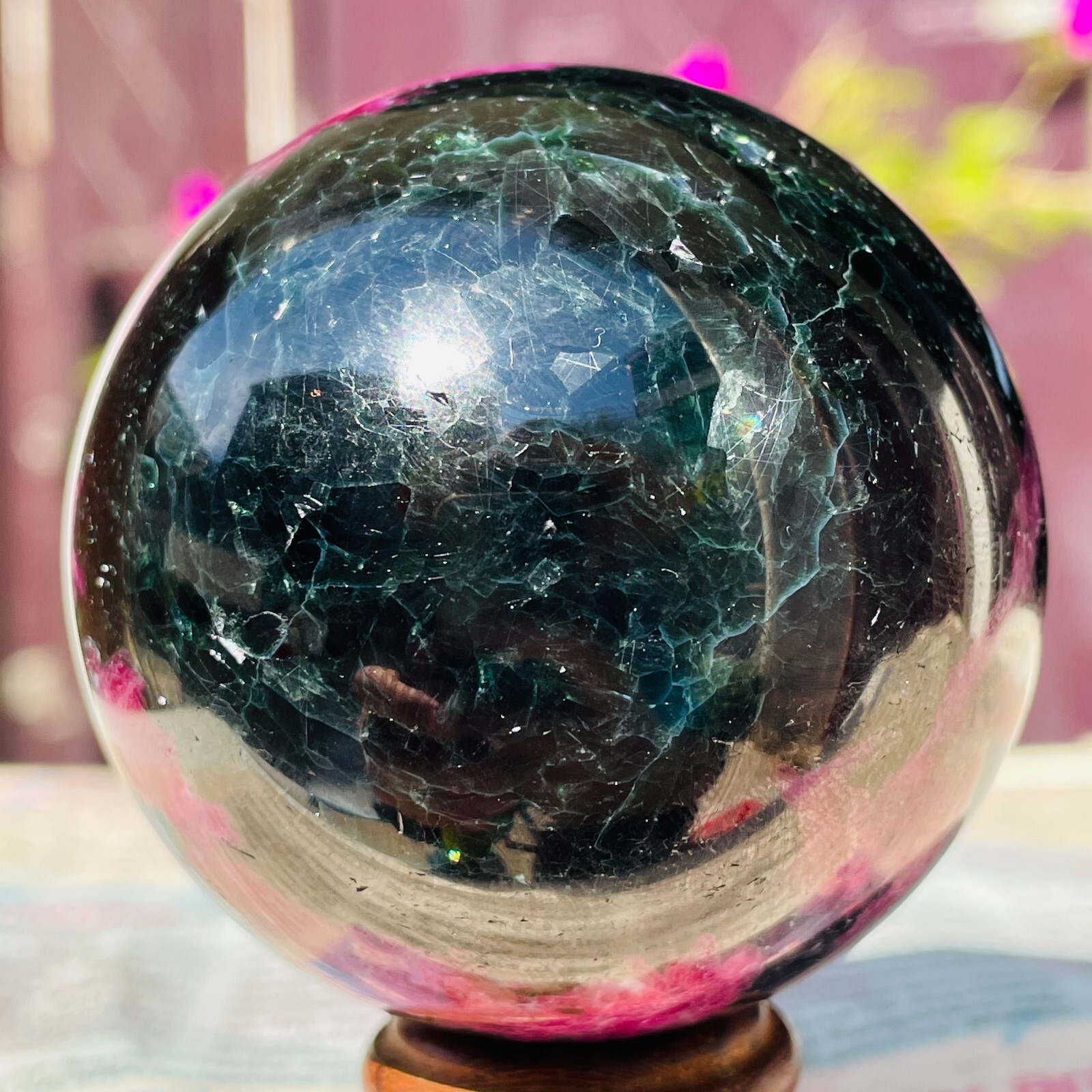 392g Natural Ruby Zoisite Quartz Crystal Gemstone Sphere Ball Specimen Healing
