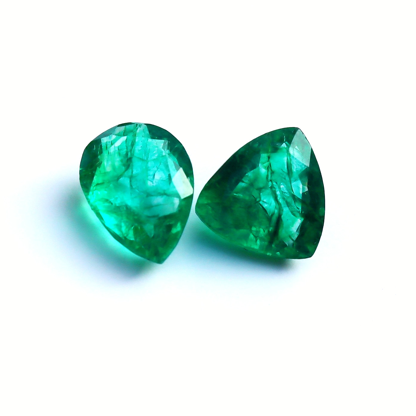 Natural Emerald 19.75 Ct 2 Pieces Pear&Trillion Shape Loose Gemstones Certified