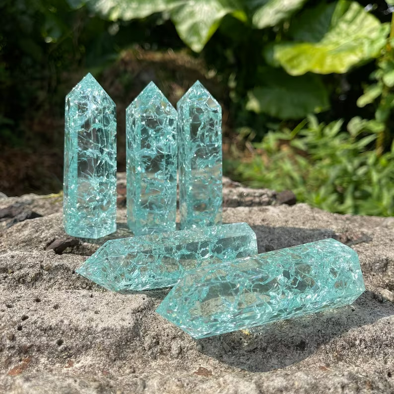 Wholesale 1Lb Natural Blue Crackle Quartz Tower Point Obelisk Crystal Minerals