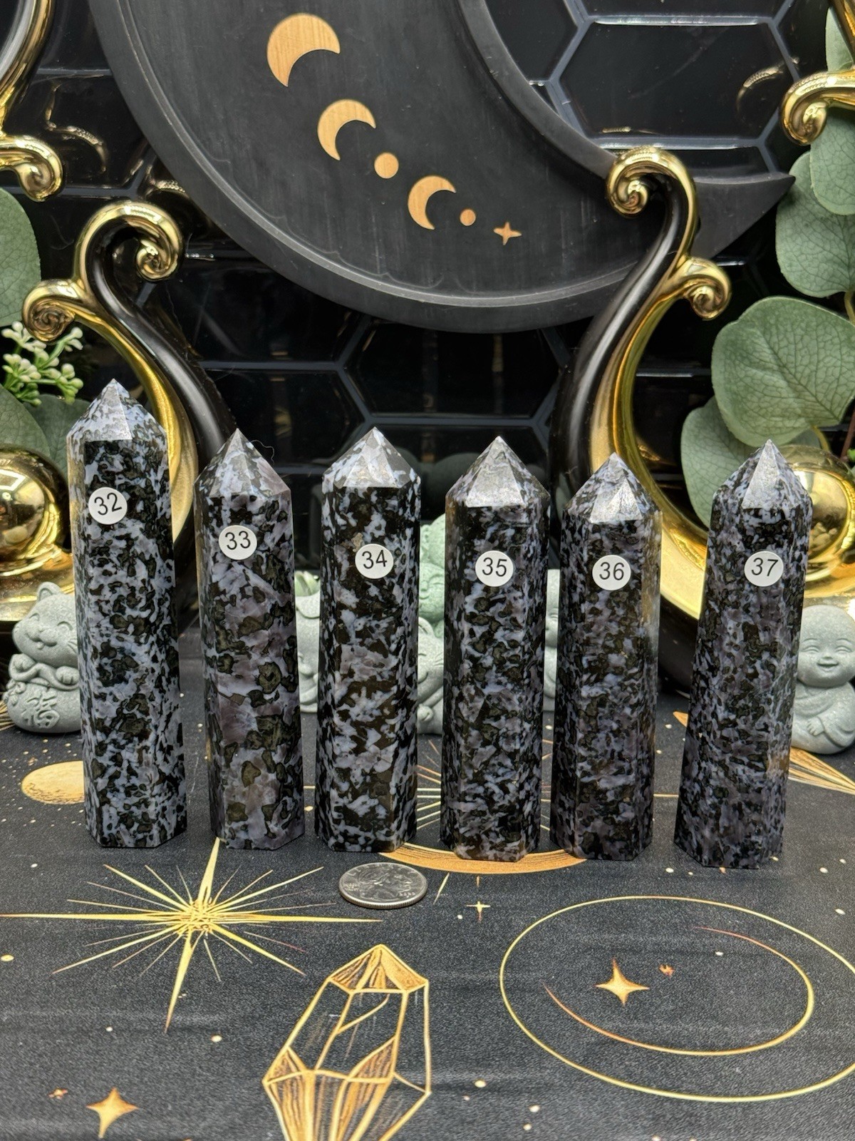 Natural Indigo Gabbro Mystical Merlinte Mica inclusions Towers Free shipping