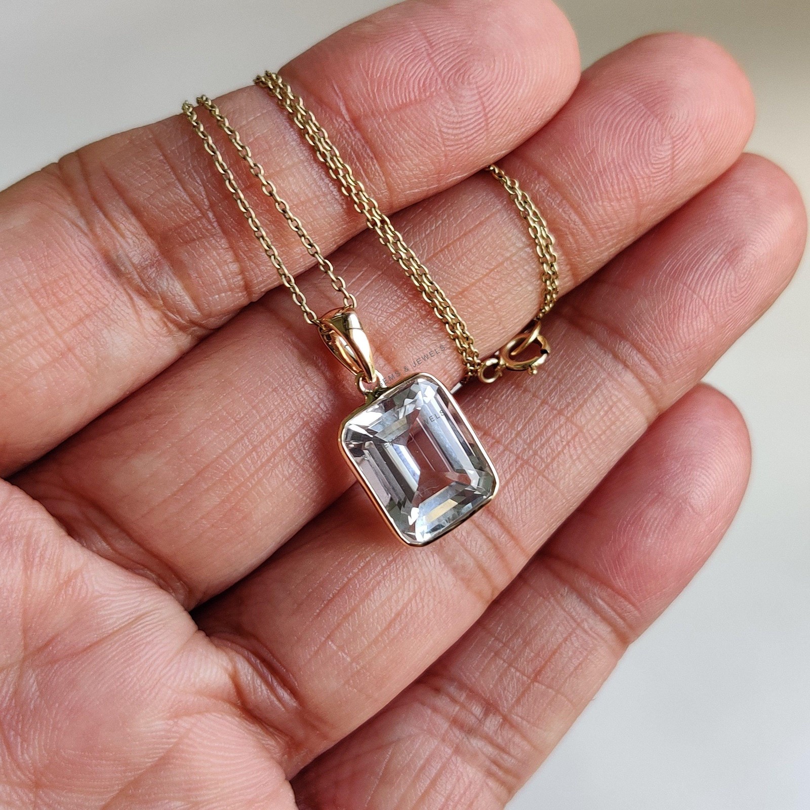 7.38ct Natural Clear Quartz Pendant 14K Gold Bezel Setting April Birthstone