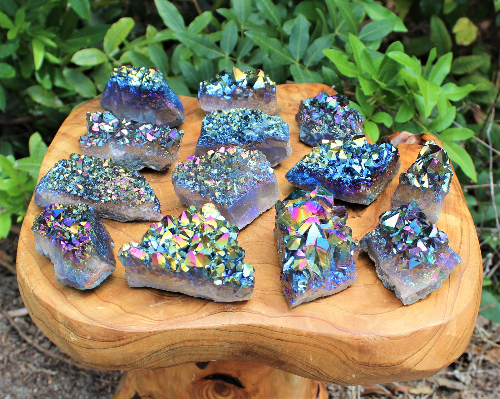 Rainbow Aura Amethyst Clusters: 5-6 Piece Box (Titanium Aura Amethyst Crystals)