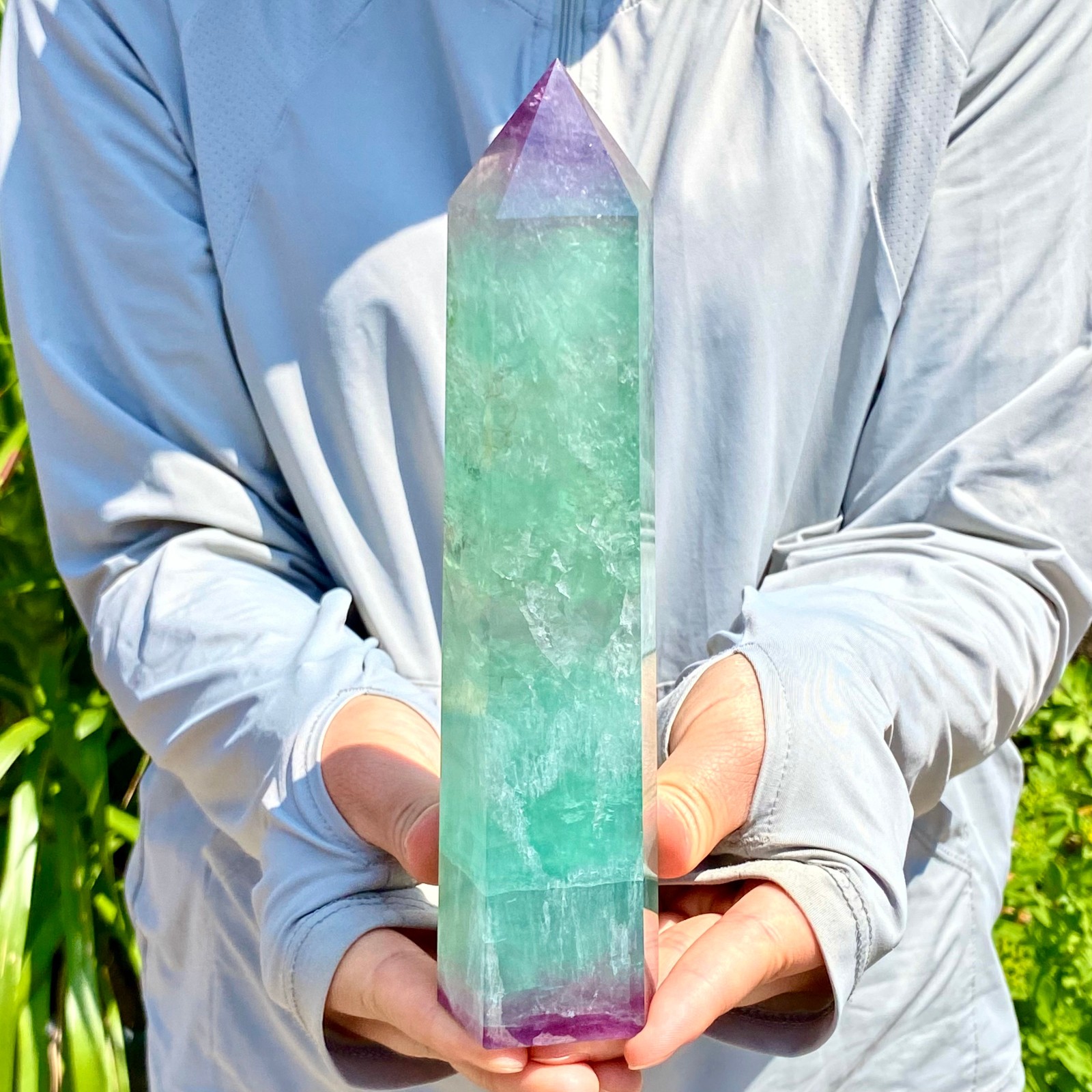 1.92LB Large Natural colored fluorite crystal column obelisk healing specimen