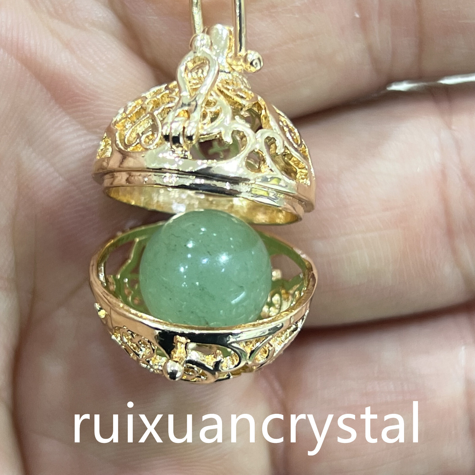 1pc Natural Aventurine Quartz Sphere cage key chain Crystal Reiki Healing
