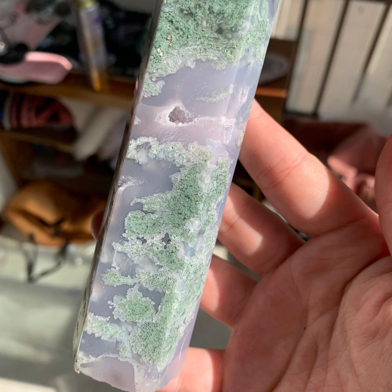 290g Moss Agate Obelisk Tower Crystal Energy Stone Healing Spiritual Decor