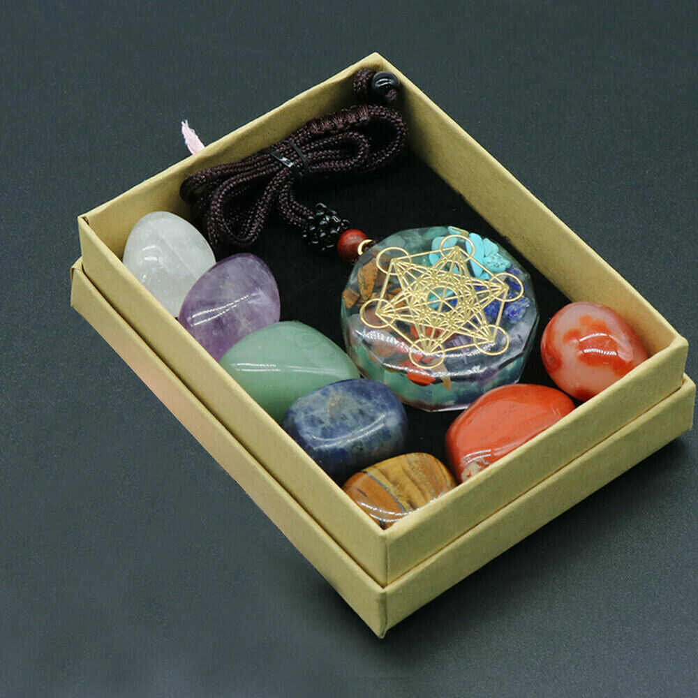 Natural 7 Chakra Stone Orgone Necklace Crystal Quartz Chip Pendant Reiki Healing