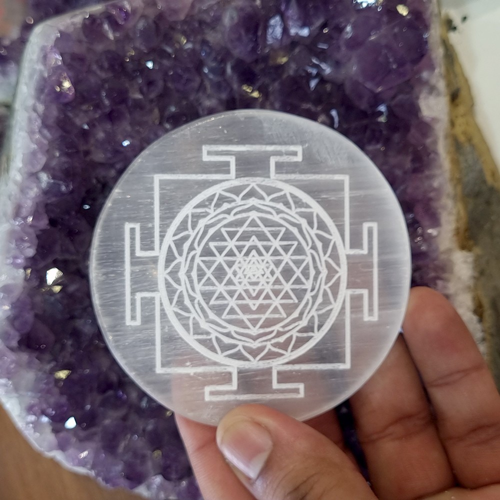 Selenite Charging Plate with Shree Yantra Engraved Plate Buy 2 Get 1 Free