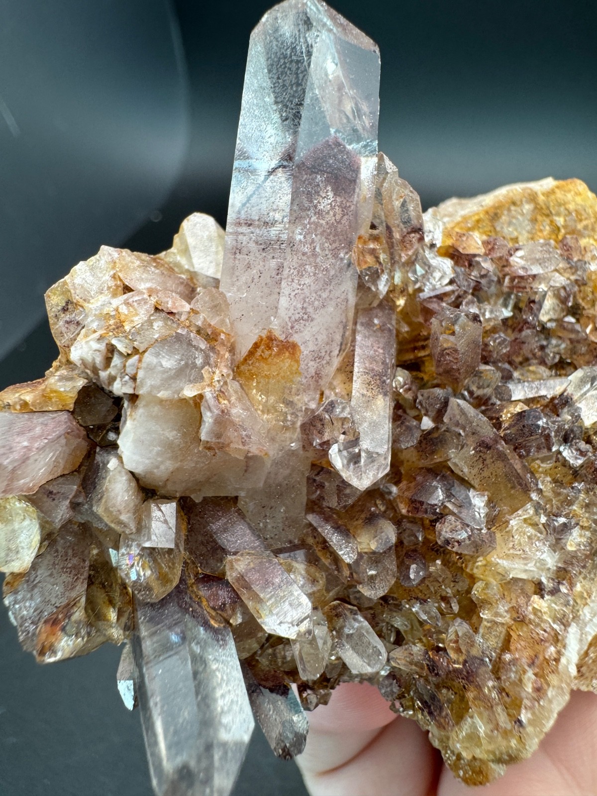 6788 Sunset Phantom Quartz Cluster with Nice Hematite Inclusions India 125g