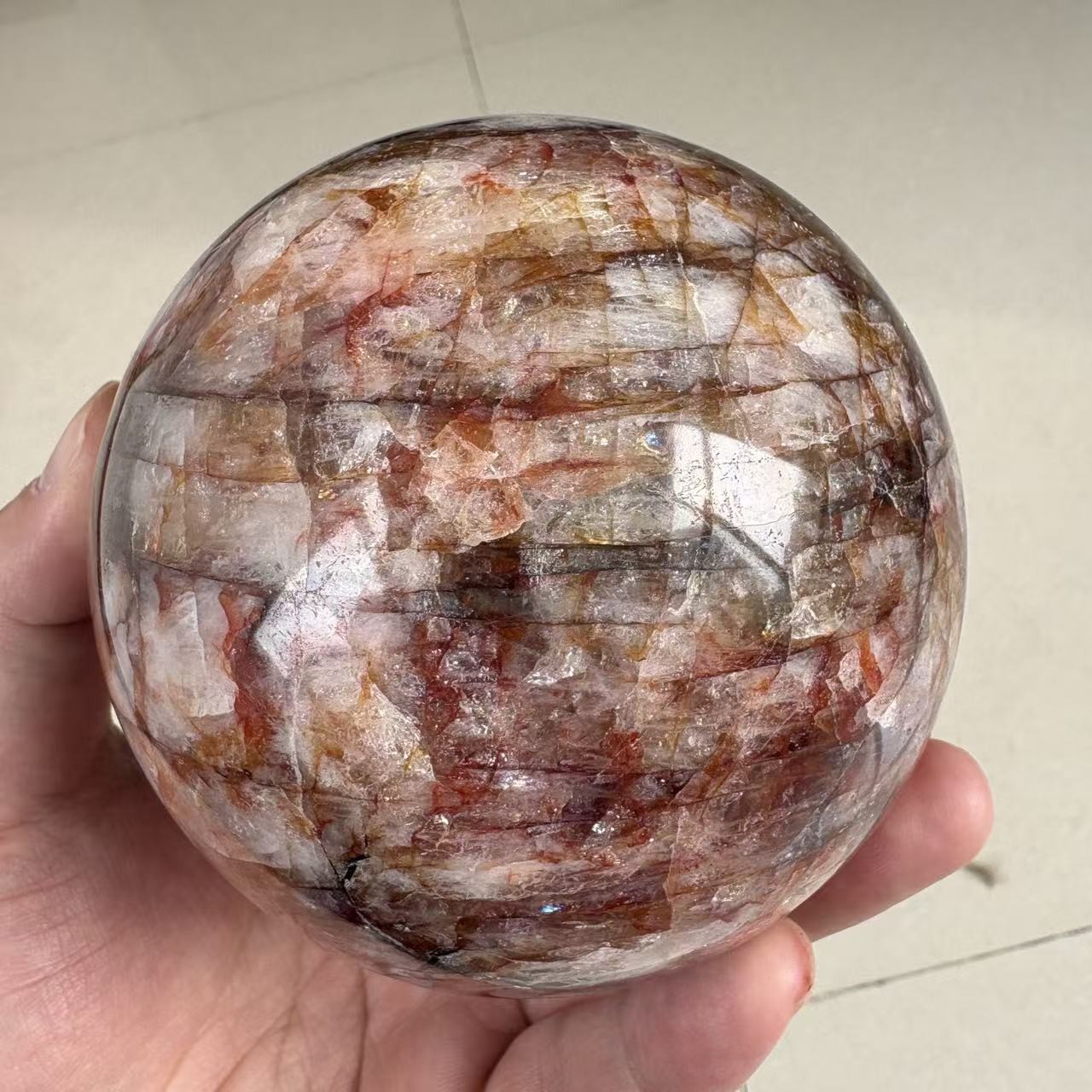Large Natural Red Fire Quartz Sphere 4” 3.2 lb Hematoid Crystal Ball Healing