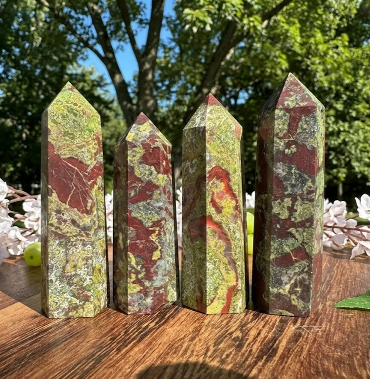 Natural Dragon Bloodstone Crystal Tower Reiki Energy Healing Wand Obelisk Decor