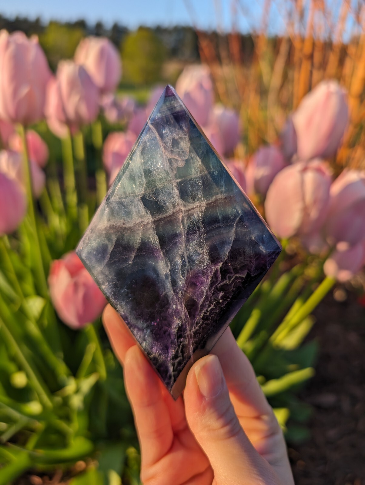 Rainbow Fluorite Carving Diamond Rhombus Crystal Gemstone Nice Mineral Reiki