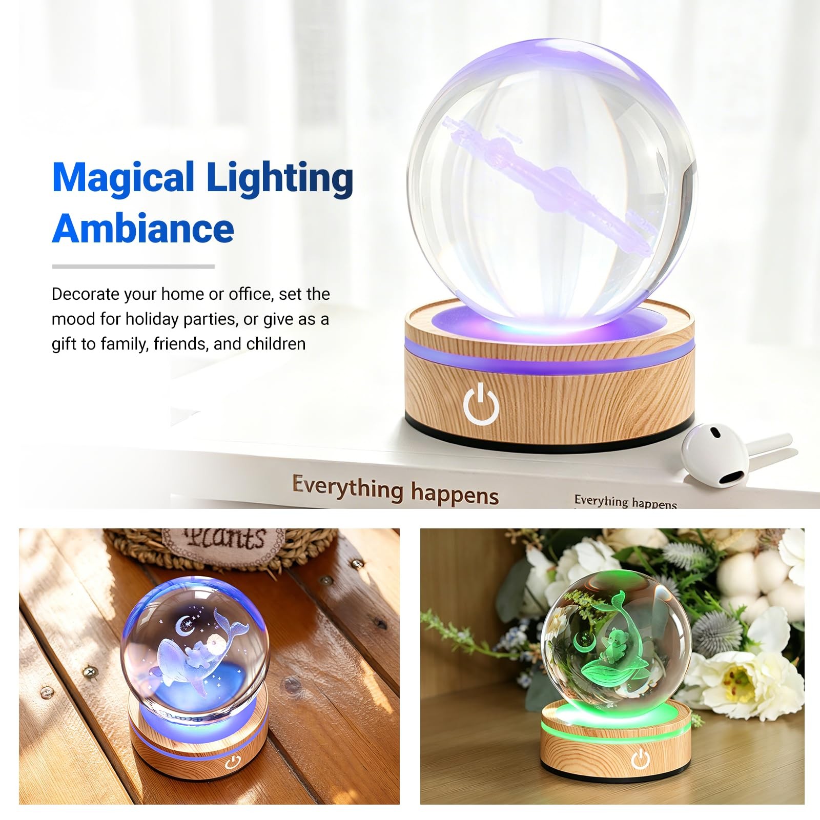 Woodgrain Round LED Light Base Multicolor Display Stand (Two packs)