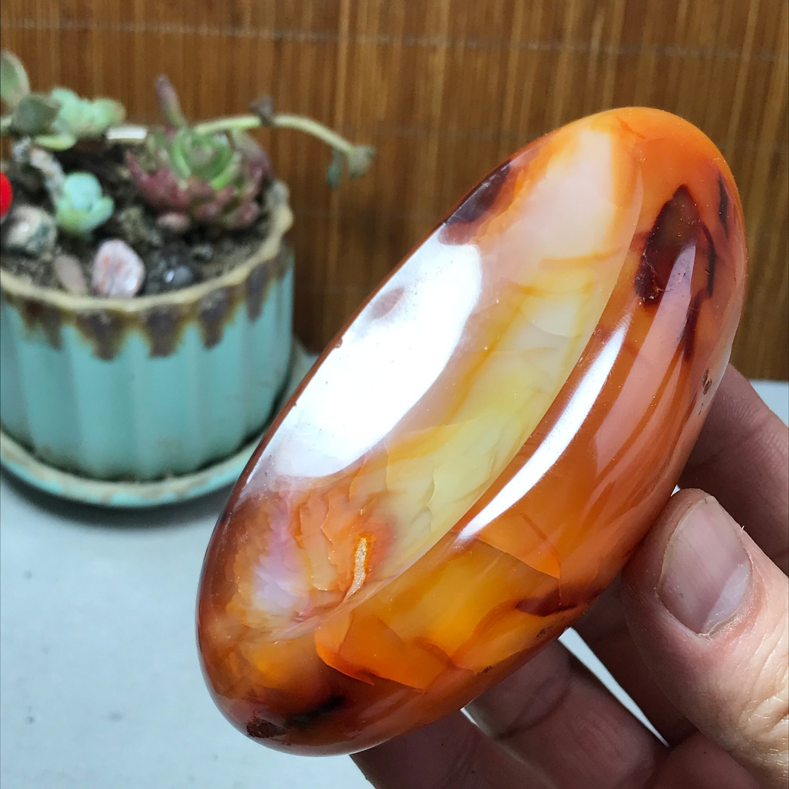 105-65-28mm Rare NATURAL red agate ashtray Hand polishing Crystal specimen A4319