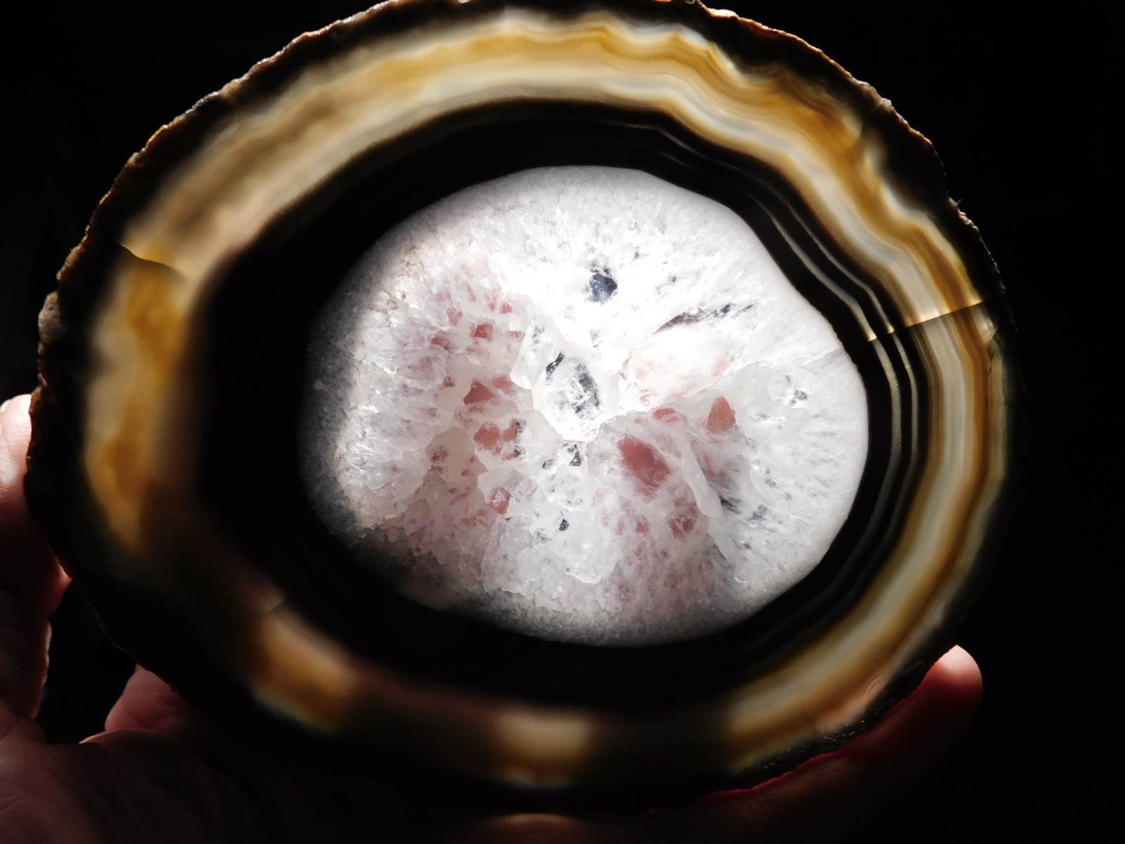 Polished QUARTZ Crystal Nodule Slab w/ Banded Agate & Display Stand Brazil 192gr