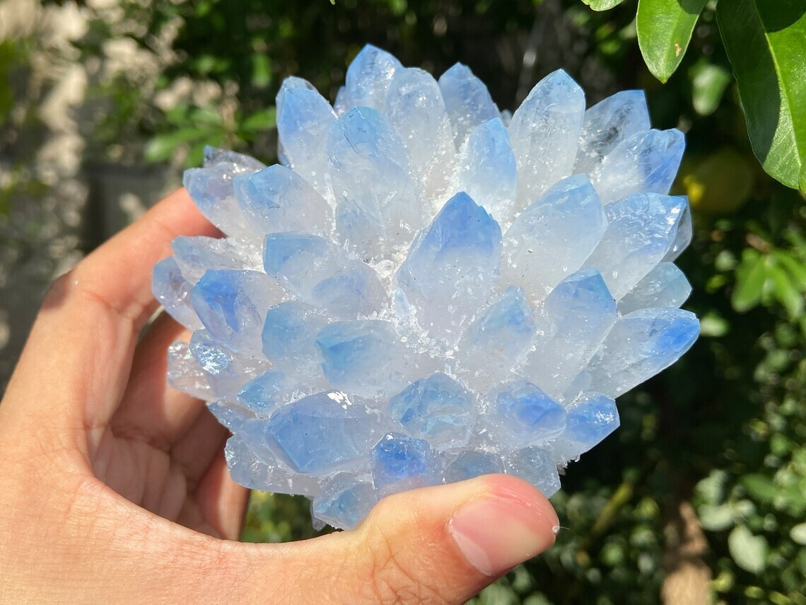 300g+ Clear Quartz Cluster Crystal Blue Quartz Point VUG Mineral Specimen Gift