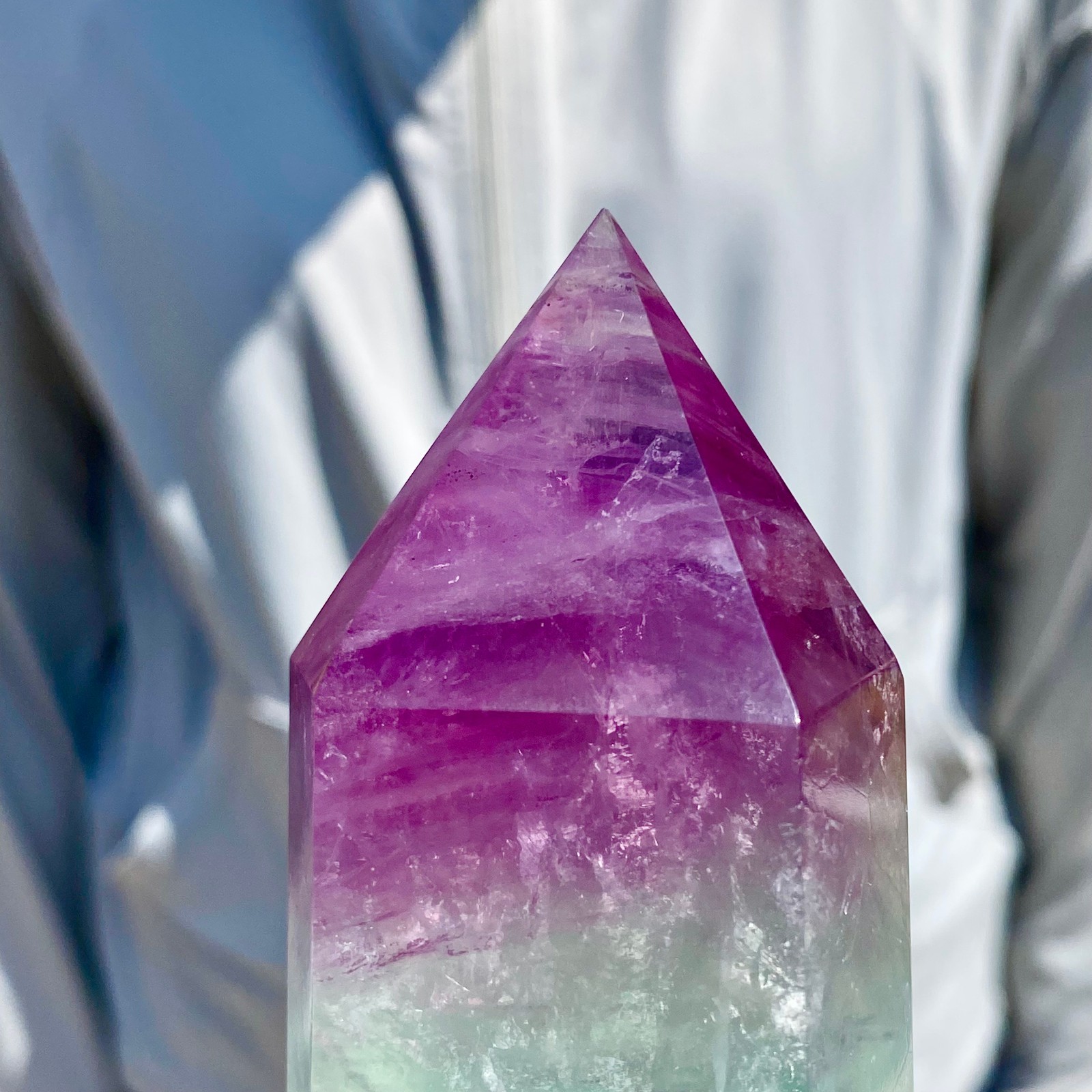 2.13LB Natural Fluorite Crystal Column Magic Wand Obelisk Point Earth Healing