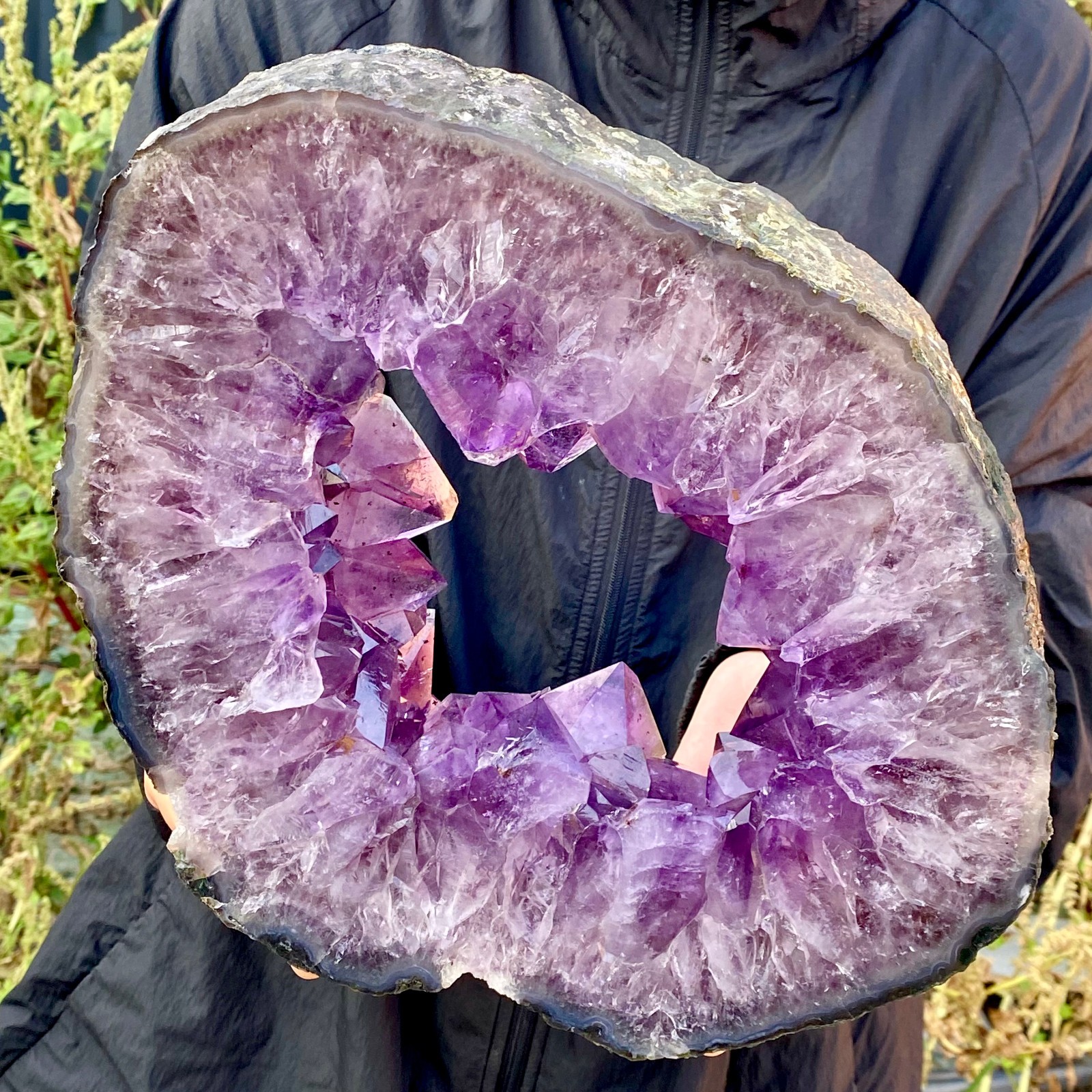 10.8LB Natural Amethyst Cave Crystal Slice Crescent shaped Hand Cut Repai