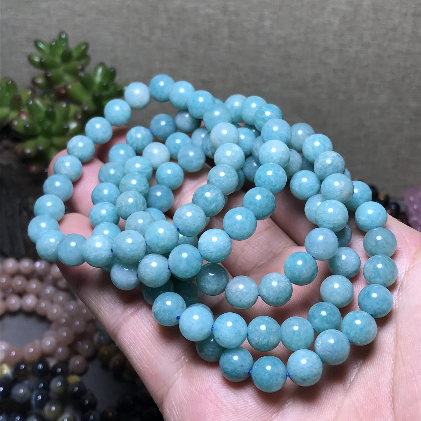 5Pcs Wholesal Natural Polish amazon stone bracelets Crystal ball 8mm