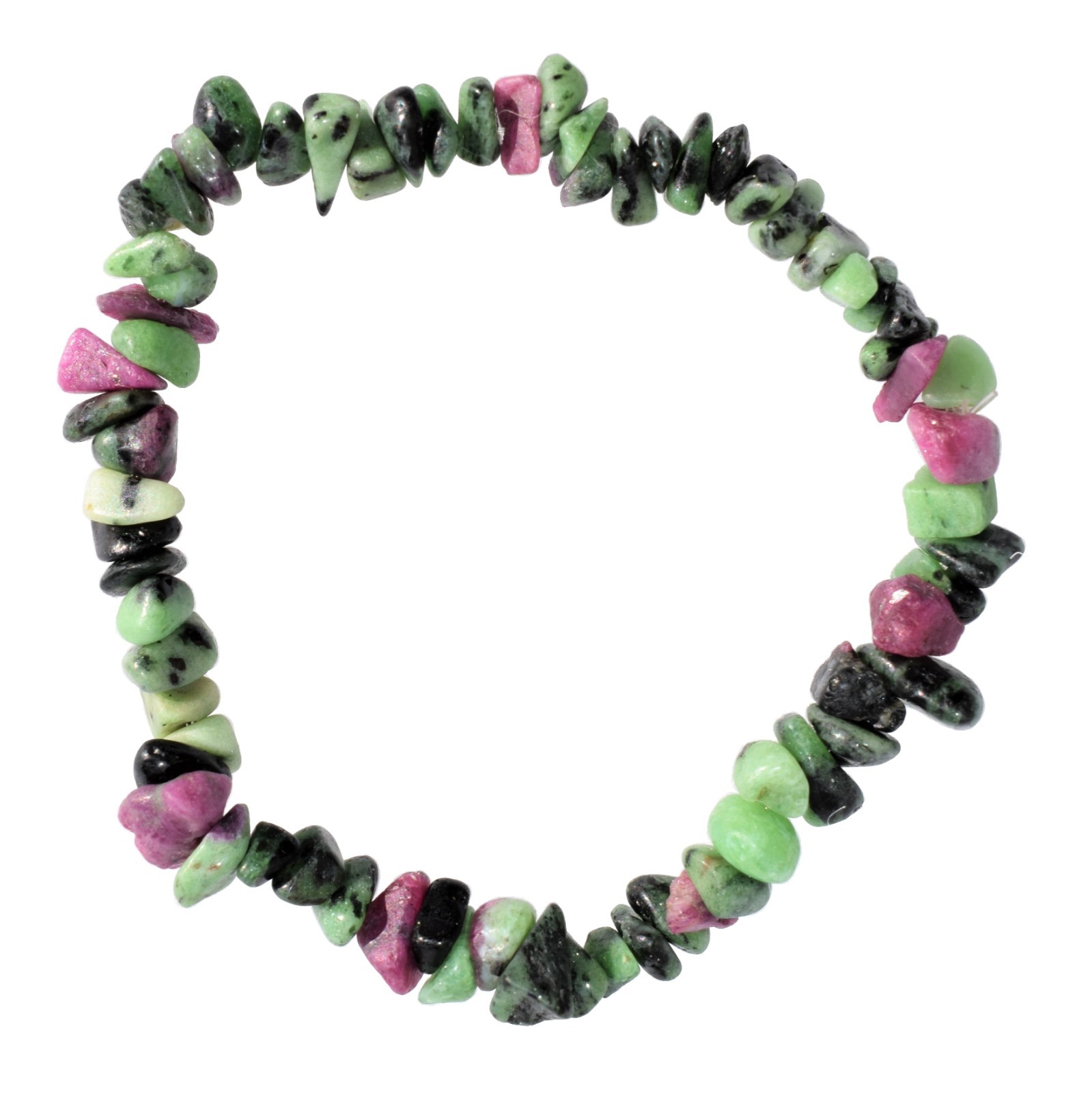 Premium Natural Ruby Zoisite Crystal Chip Stretchy Bracelet + Selenite Heart