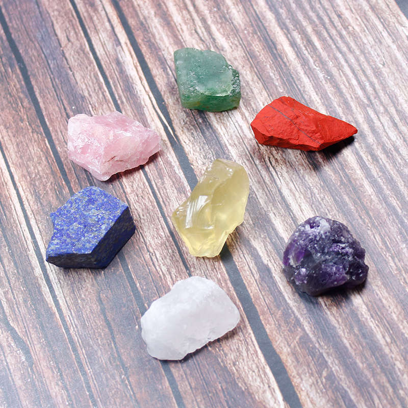 Natural 7 Chakra Quartz Crystal Raw Rough Metaphysical Energy Stone Set W/ Bag
