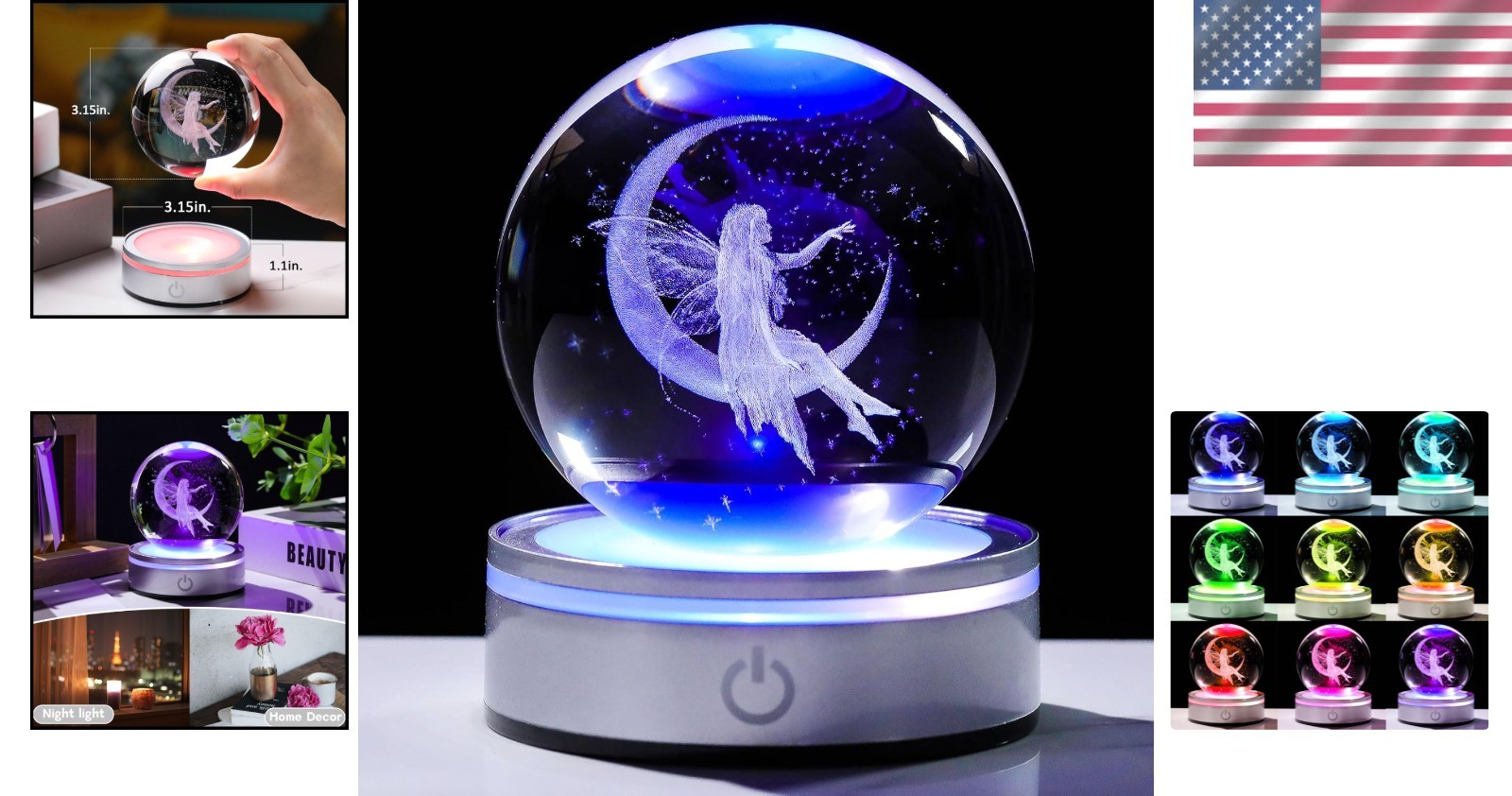 Exquisite K9 Crystal Fairy Statue with Colorful Light Base – Perfect for Gifts