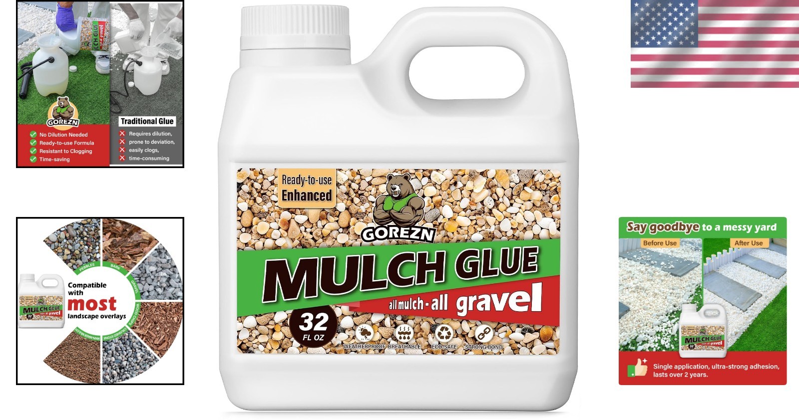 Mulch Glue for Landscaping – 32 Oz Anti-Clogging Adhesive for Stones & Bark