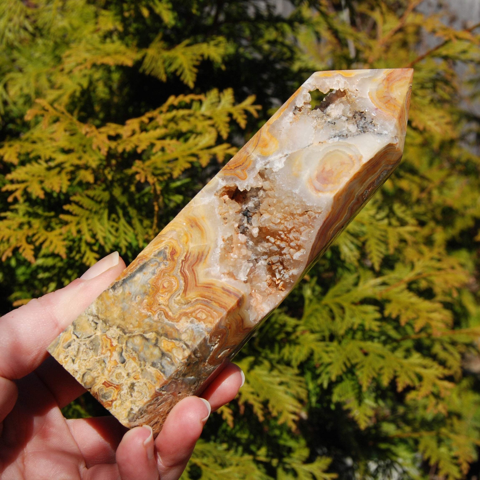 6in 1lb Crazy Lace Agate Crystal Tower, Mexico