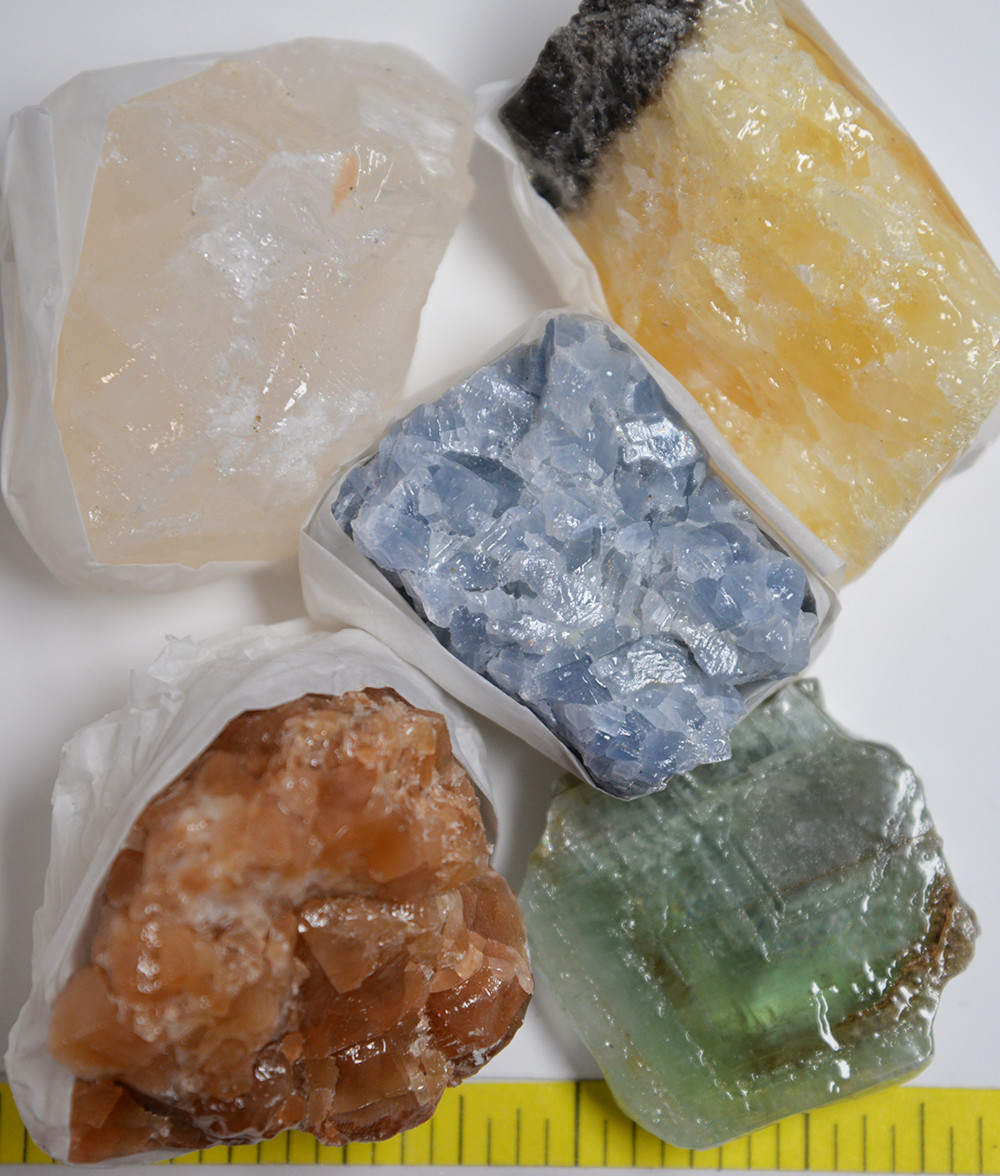 CALCITE Specimens various colors 5 rough stones, 1-lb. LOT #206