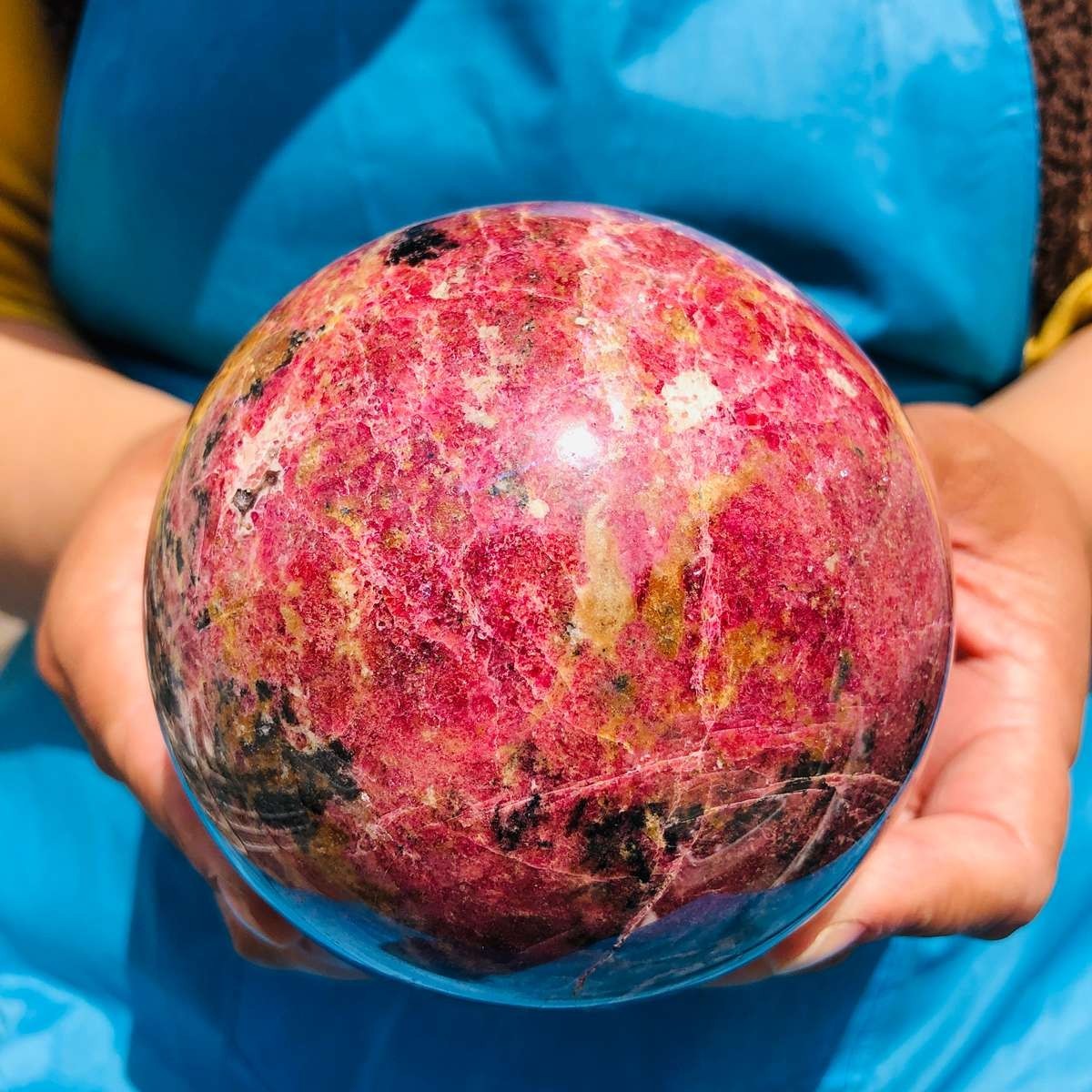 4.4 LB Natural Rhodonite Crystal Sphere Pink Black Healing Gem Stone 4795
