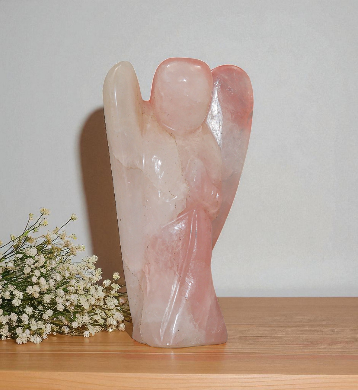 120mm Rose Quartz Healing Chakra Power Aura Crystal Decor Stone Figurine Angel