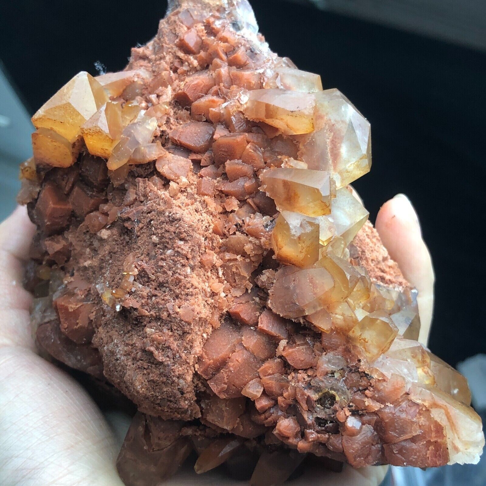 410g Translucent Yellow Columnar Mercedes Calcite Crystal ClusterMineral