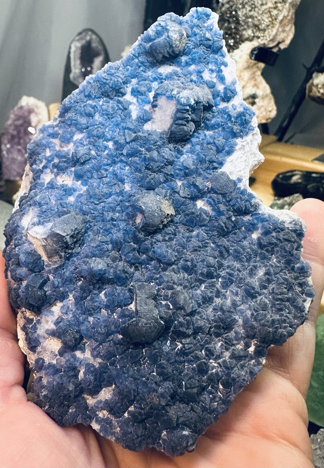 Large Blueberry Fluorite Crystal Cluster Specimen 6″ Natural Blue Purple Mineral