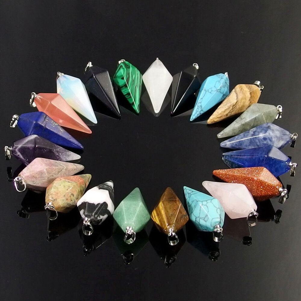 Cone Pendulum Natural Crystal Gemstone Hexagonal Point Pendant Energy Healing