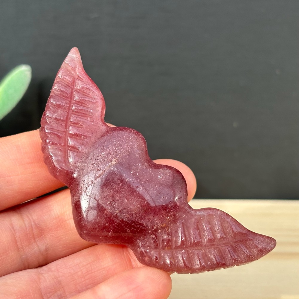 Natural Strawberry Quartz Love Wings Skull Carved Crystal Skull Reiki Healing