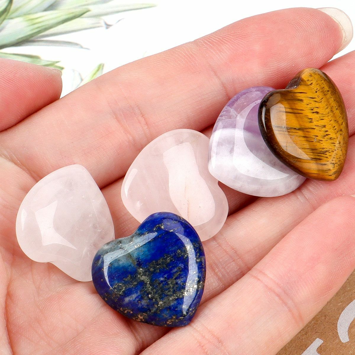 5/10PCS 20mm Natural Crystal Quartz Carved Heart Shaped Healing Love Gemstone