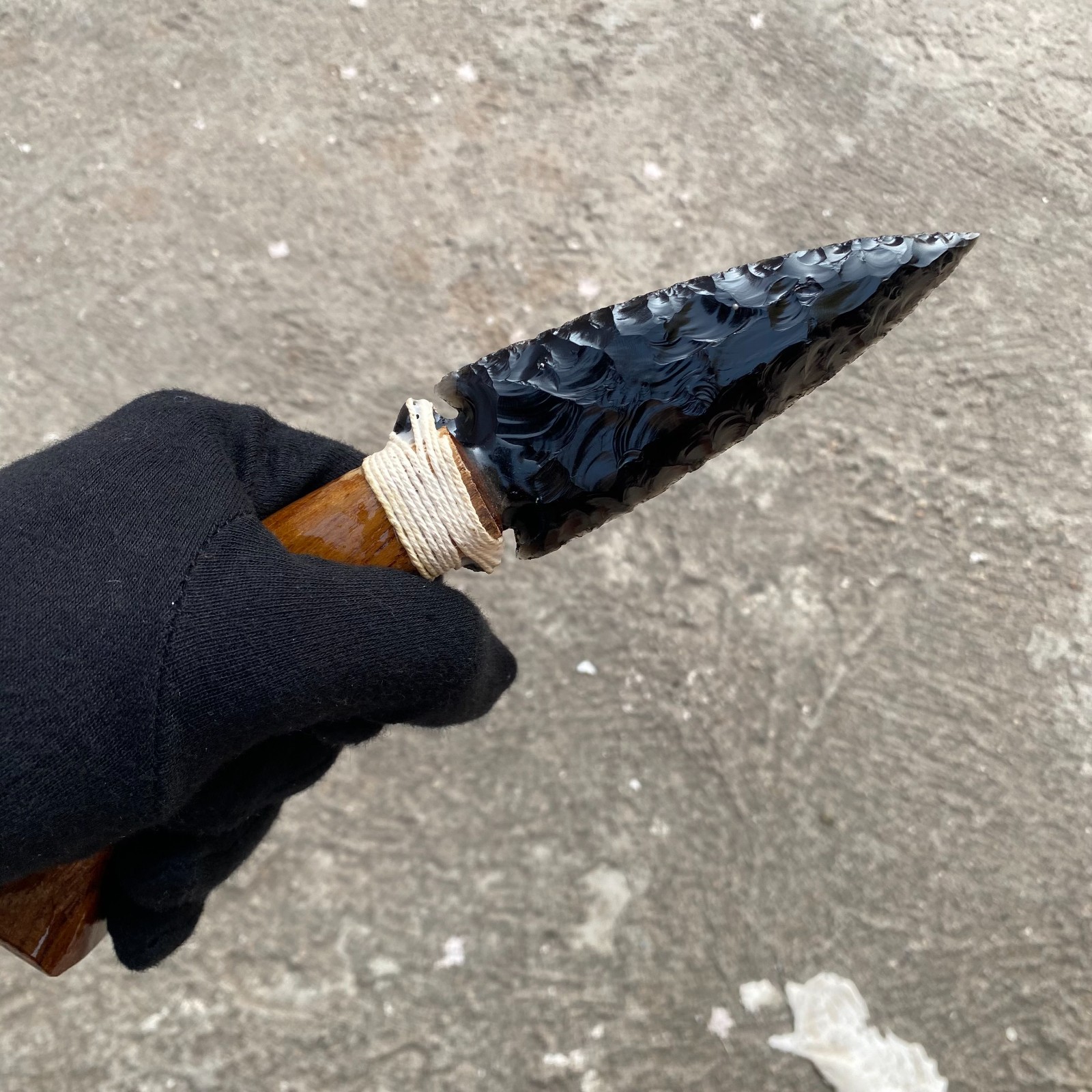 Handmade Black Obsidian Knife – Natural Volcanic Glass Blade – Wood Handle
