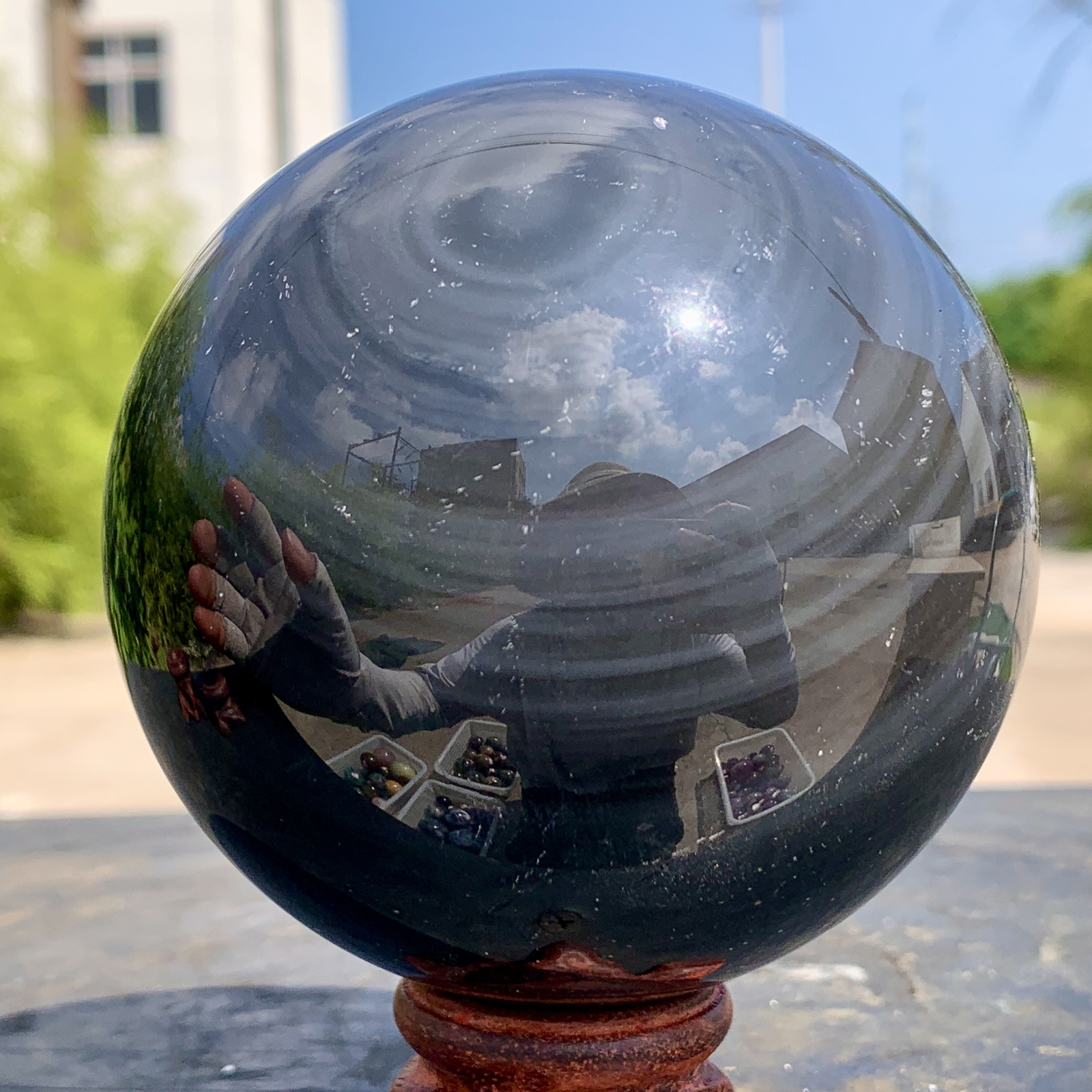 1.92LB Natural Silver Black Obsidian Sphere Quartz Crystal Ball Healing