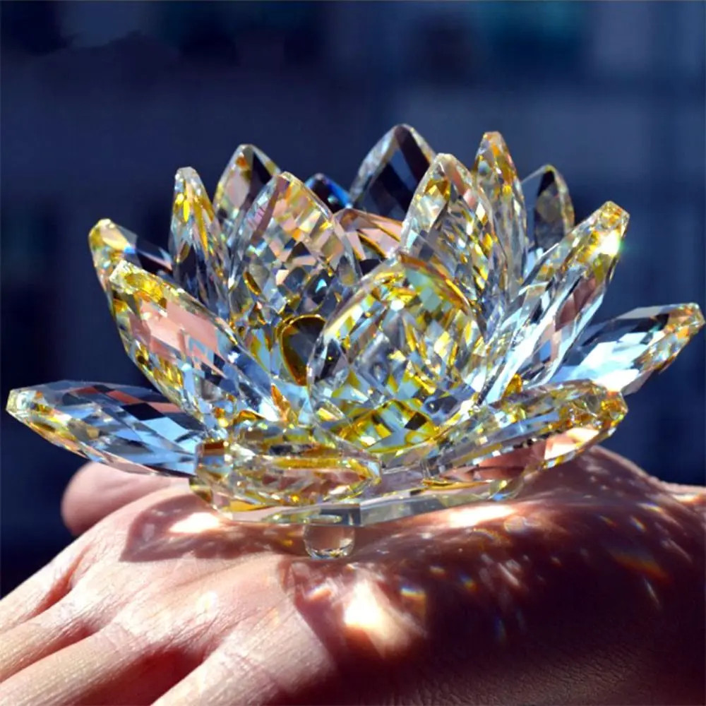 Feng Shui Quartz Crystal Lotus Flower Crafts Glass Paperweight Home Decor Party