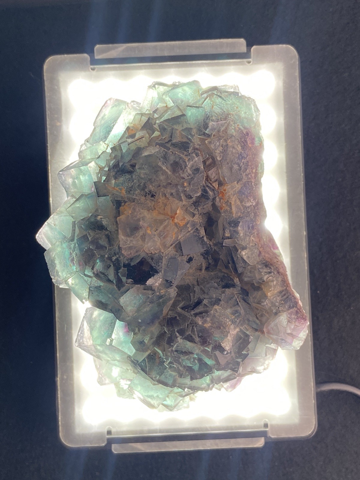 662g Solid Color Change Fluorite Cluster Twin Cubic Crystals UV Fluorescent