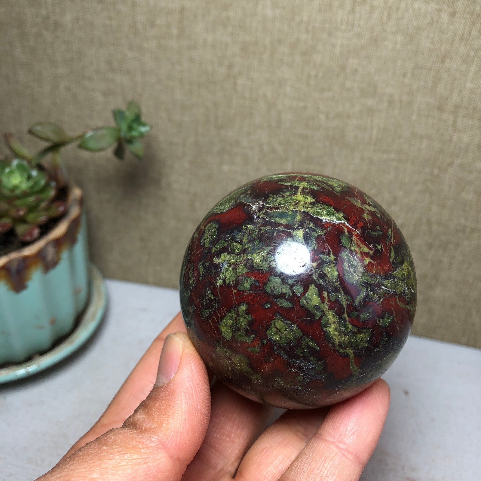60mm Natural Dragon blood stone quartz crystal sphere ball healing 348g A4050