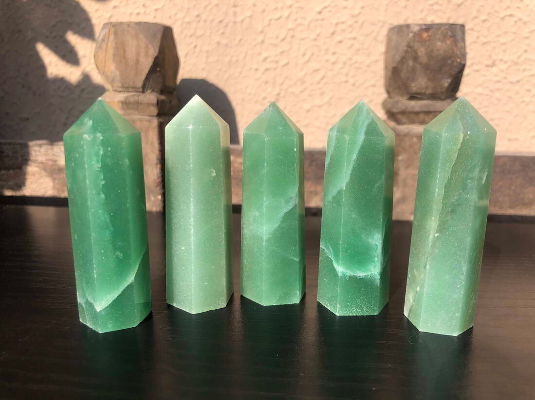 5pcs Large 2”+ Green Aventurine Quartz Crystal Point Wand Healing Tower