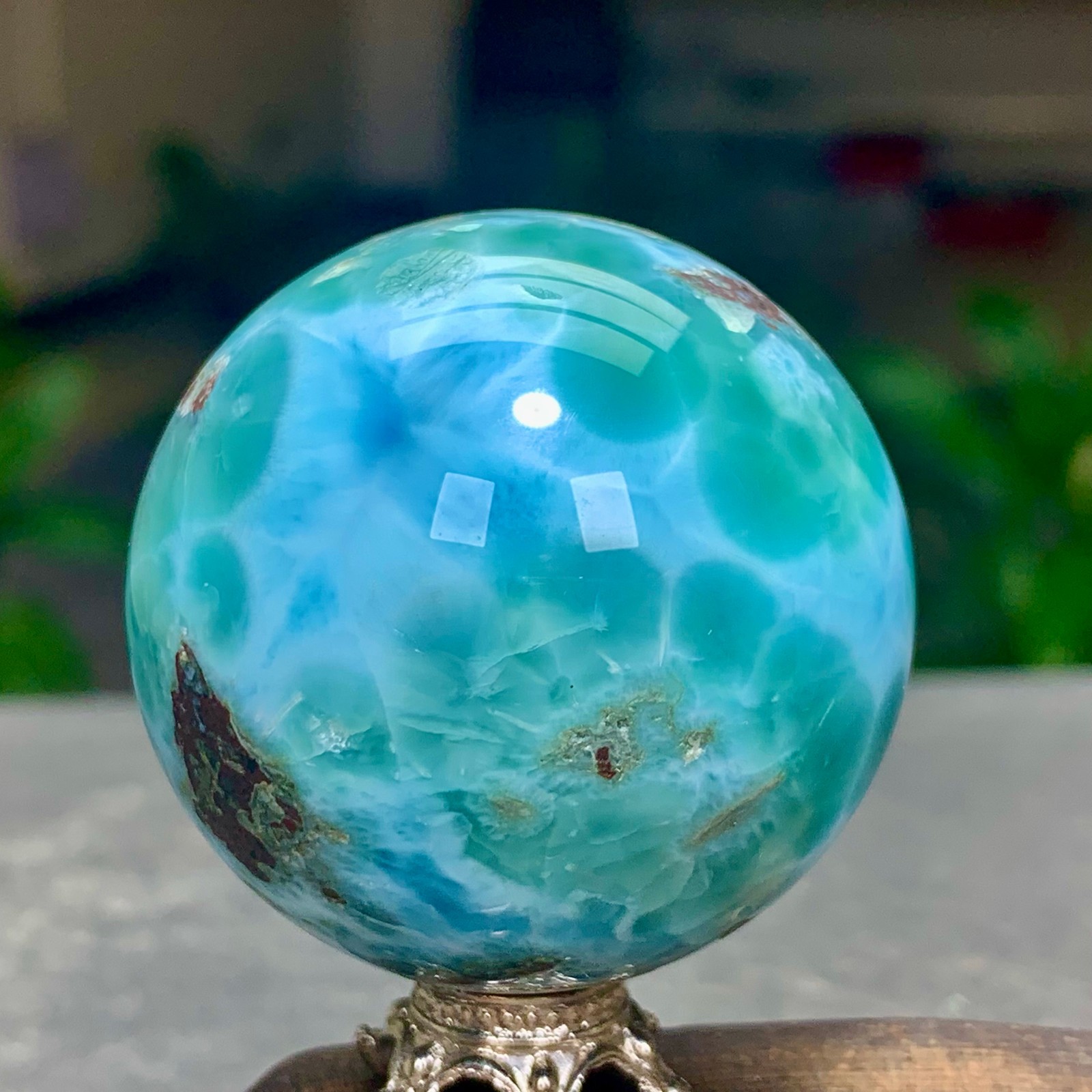 104G Natural larimar Gorgeous rough Crystal Sphere Ball Healing