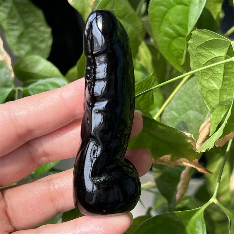3″ Natural Obsidian Male Penis Quartz Skull Crystal skull Figurines Healing 1PC
