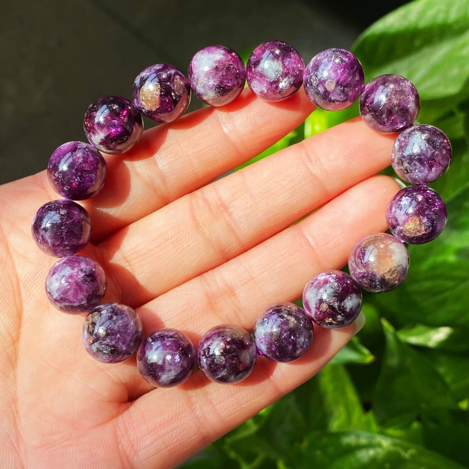 12mm Natural Purple Lepidolite Crystal Quartz Beads Bracelet B625