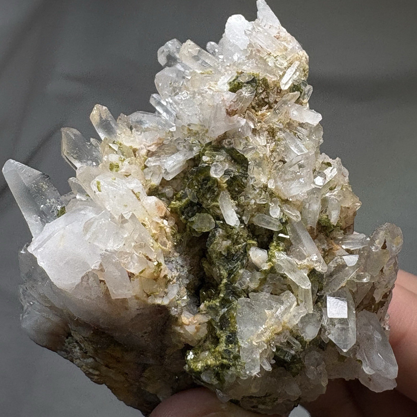 Natural Garden Quartz Crystal w/ Epidote Cluster Raw Mineral Specimen Healing
