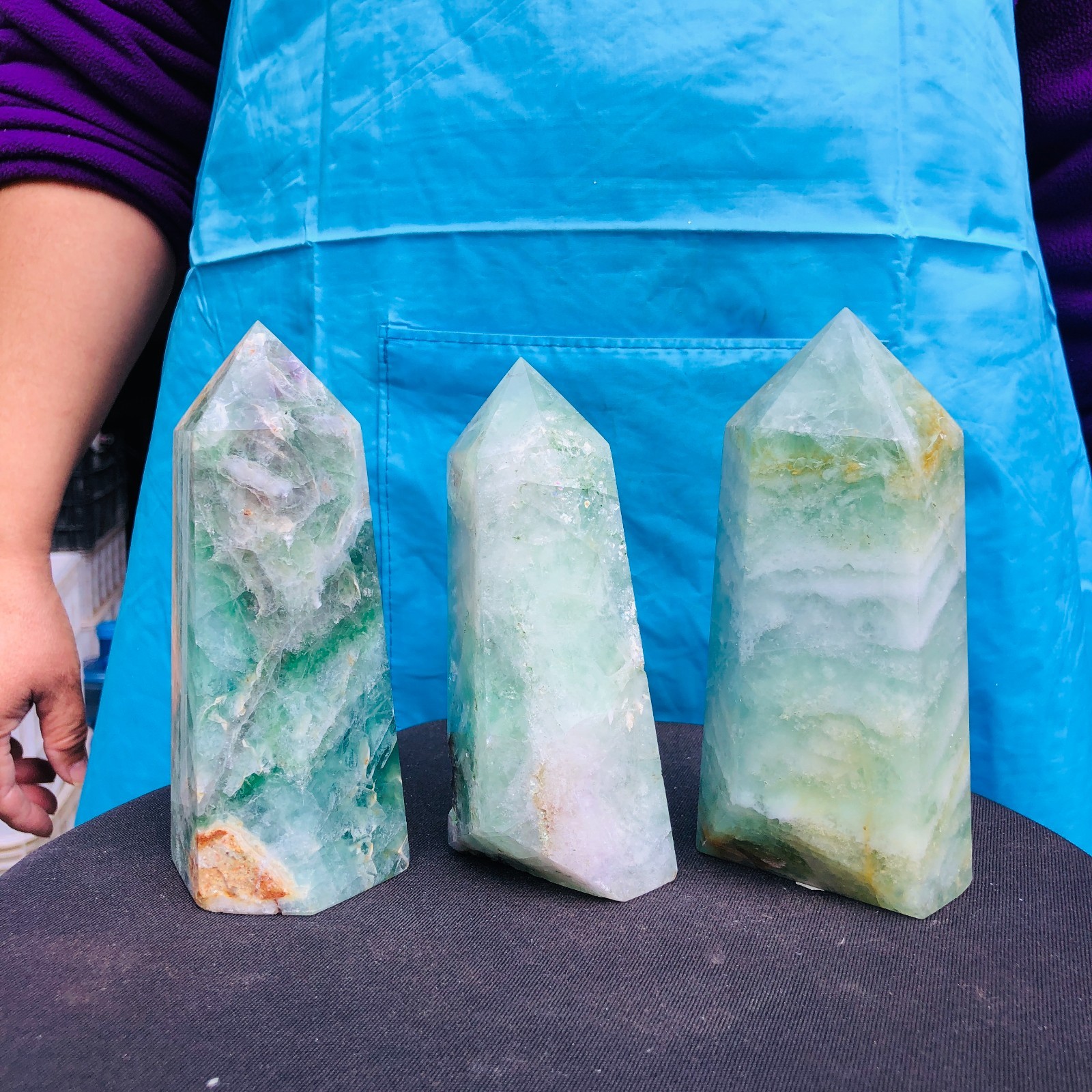 5.25LB 3Pcs Natural Colourful Fluorite Obelisk Quartz Crystal Tower Healing