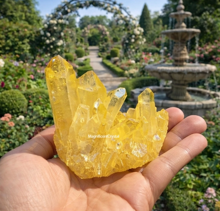 100g Aura Citrine Titanium Cluster Abundance Healing Yellow Crystal Specimen