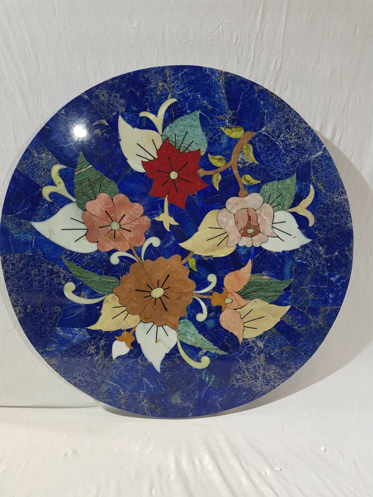 Lapis Lazuli Table Plate Mosaic Wall Decoration Floral 20 7/8in Diameter Stone